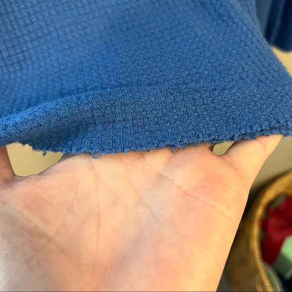 Free People Waffle Knit Long Sleeve T Shirt Boho Bohemian Distressed Hem - Picture 8 of 10